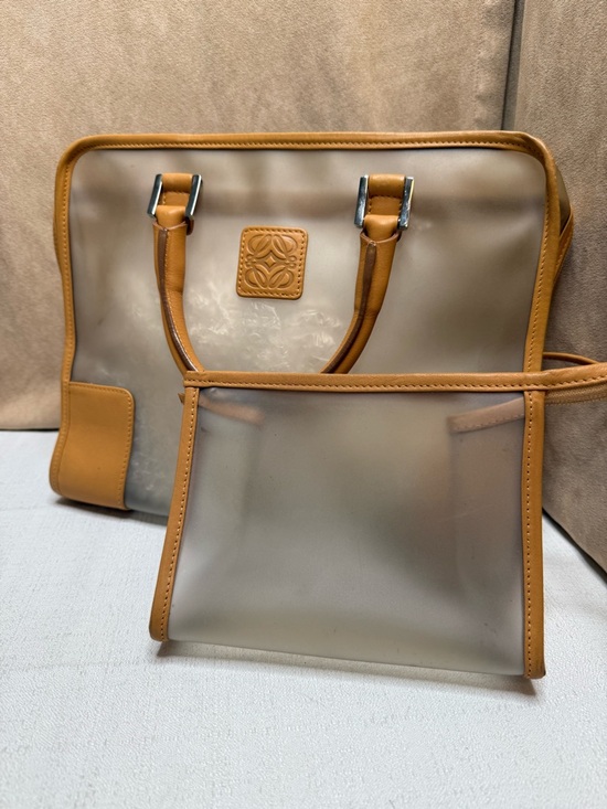 Loewe Handbags - Loewe Amazona PVC & Tan Leather Satchel Top Handle w/ Pouch